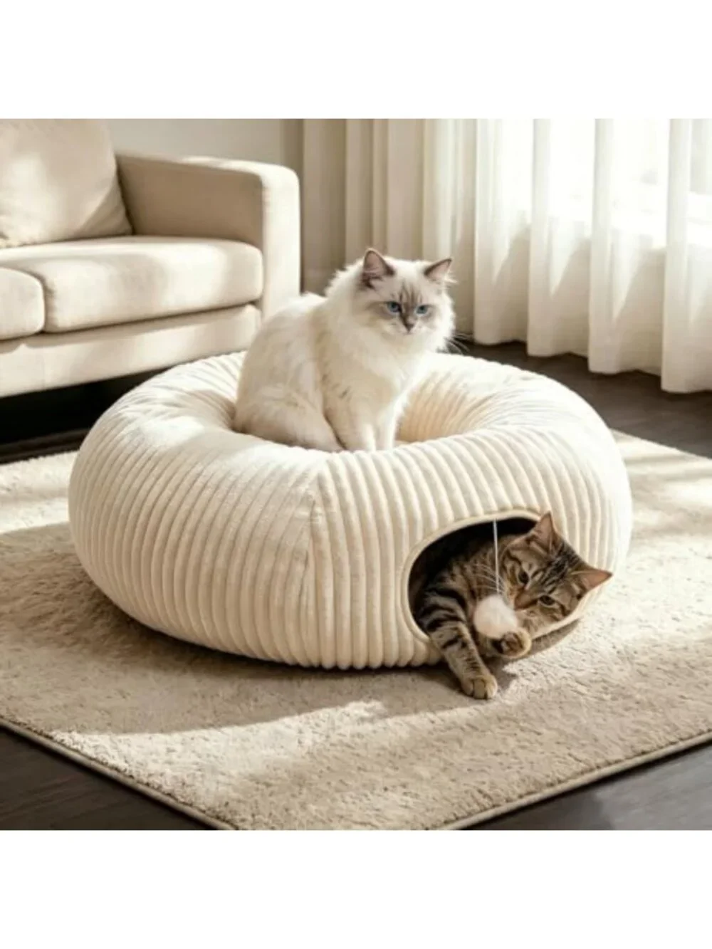 Cozy Cat Tunnel Bed with 30 Interactive Toys - Collapsible Play Tube for Kittens
